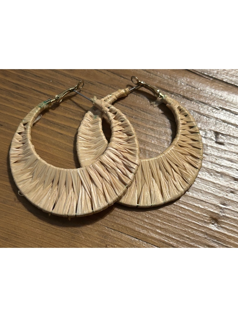 Natural Raffia Wrapped Hoop Earrings - Picture 2 of 2
